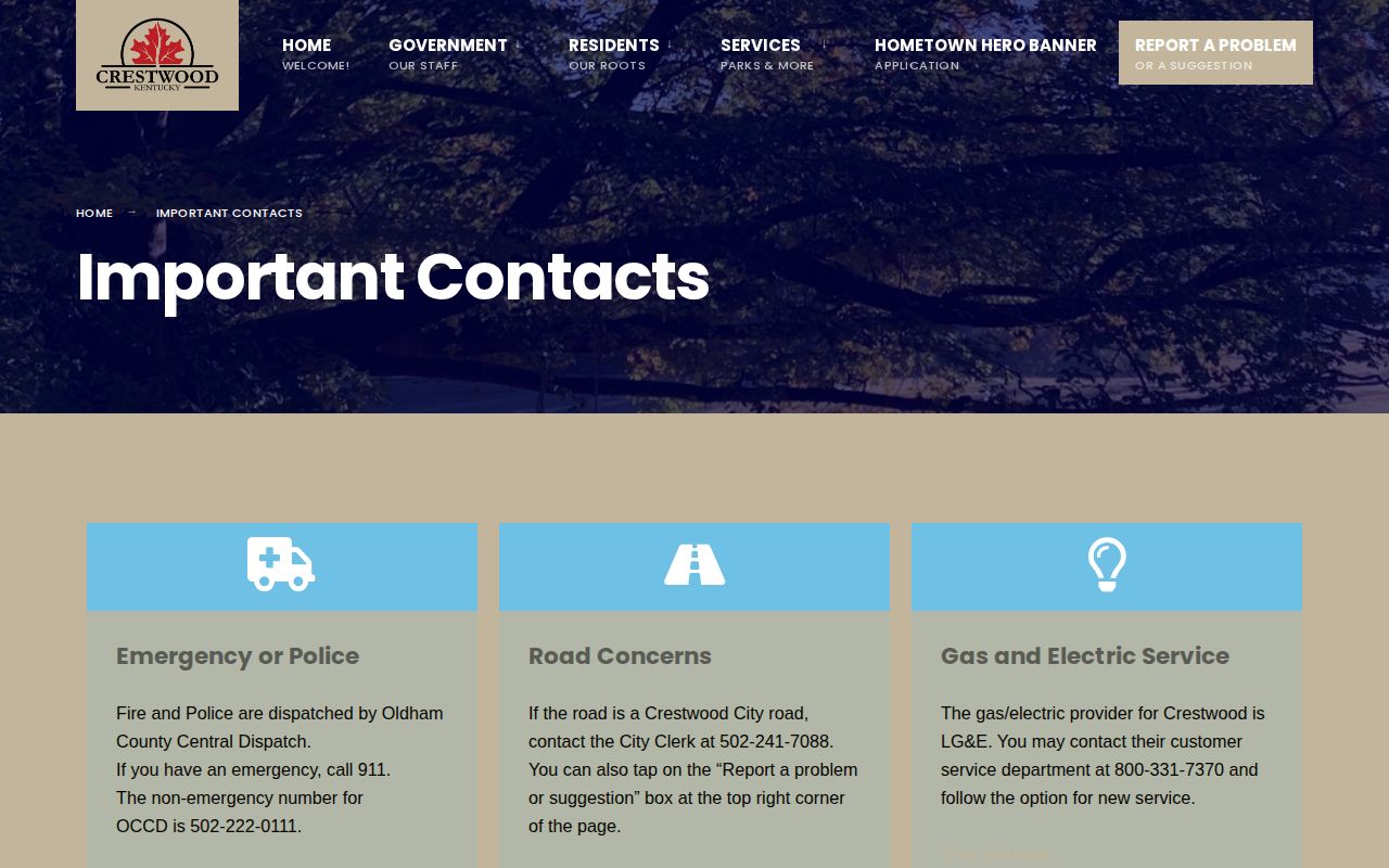 Crestwood official police and Central Dispatch contact information
